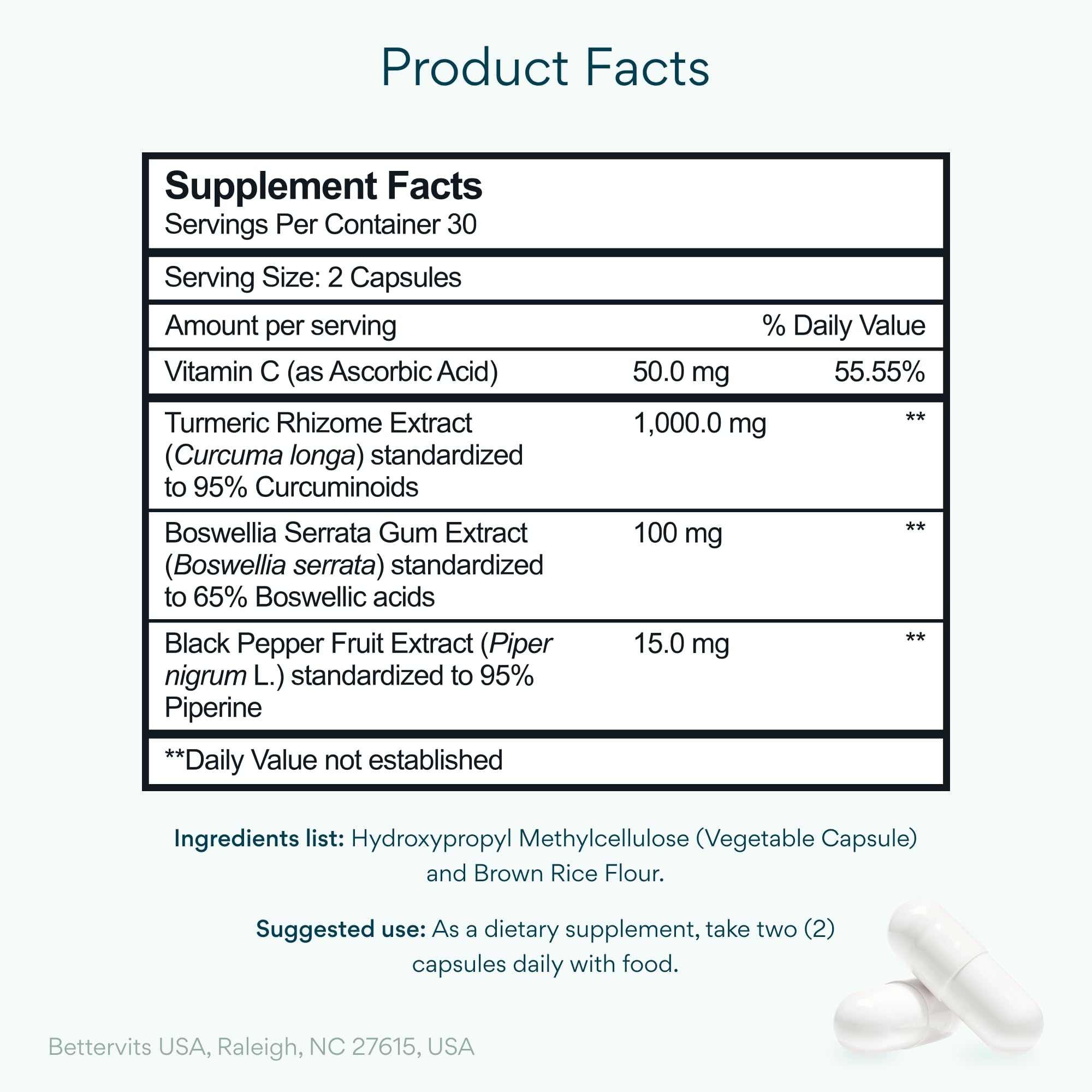 Bettervits Turmeric Curcumin Supplement 1000mg, Black Pepper Ginger | 60 Ct — Amazon image 2