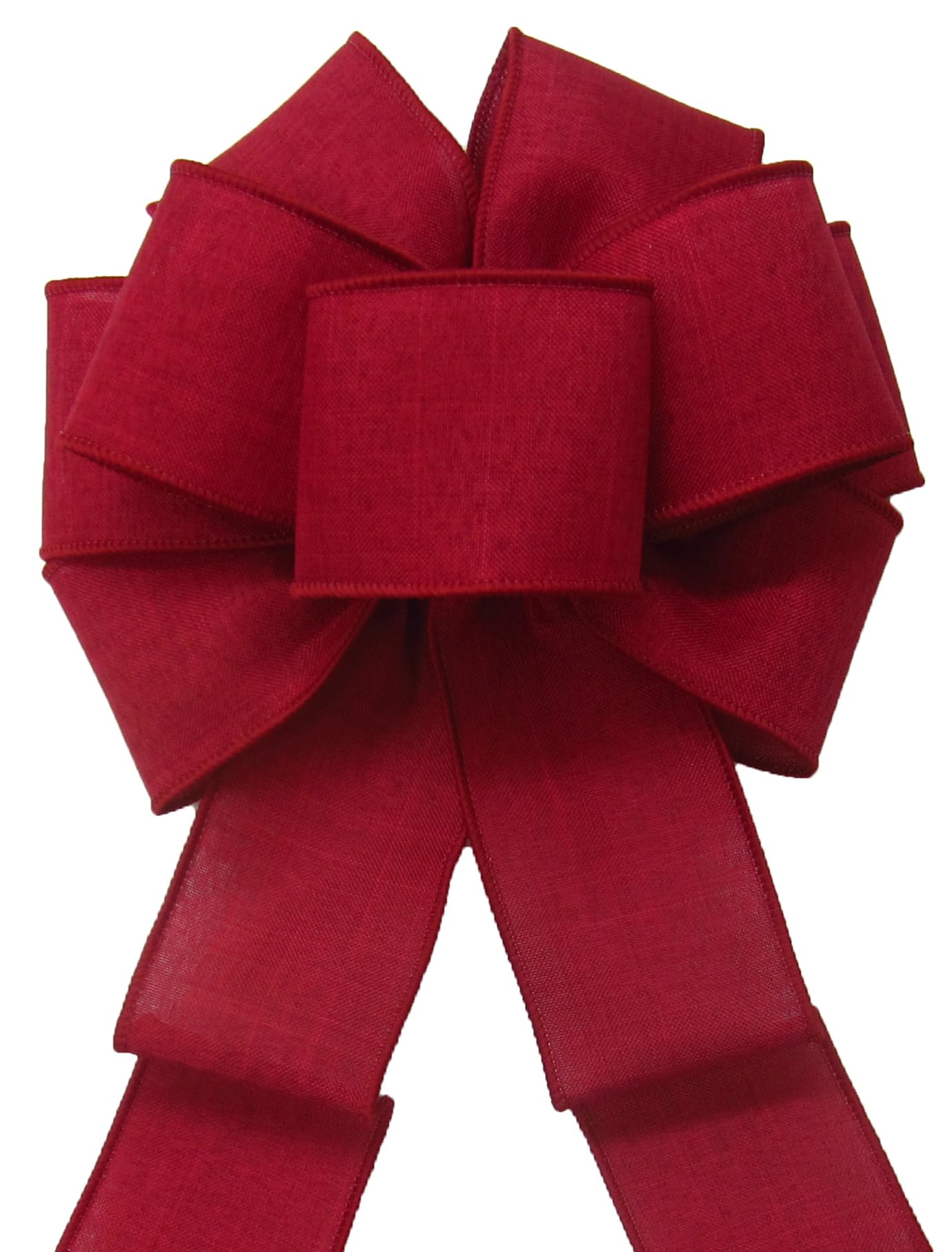 8" Wired Linen Wreath Bows by Alpine Holiday Bows - Rustic Bows for Decorating Wreaths & Crafts (Burgundy)