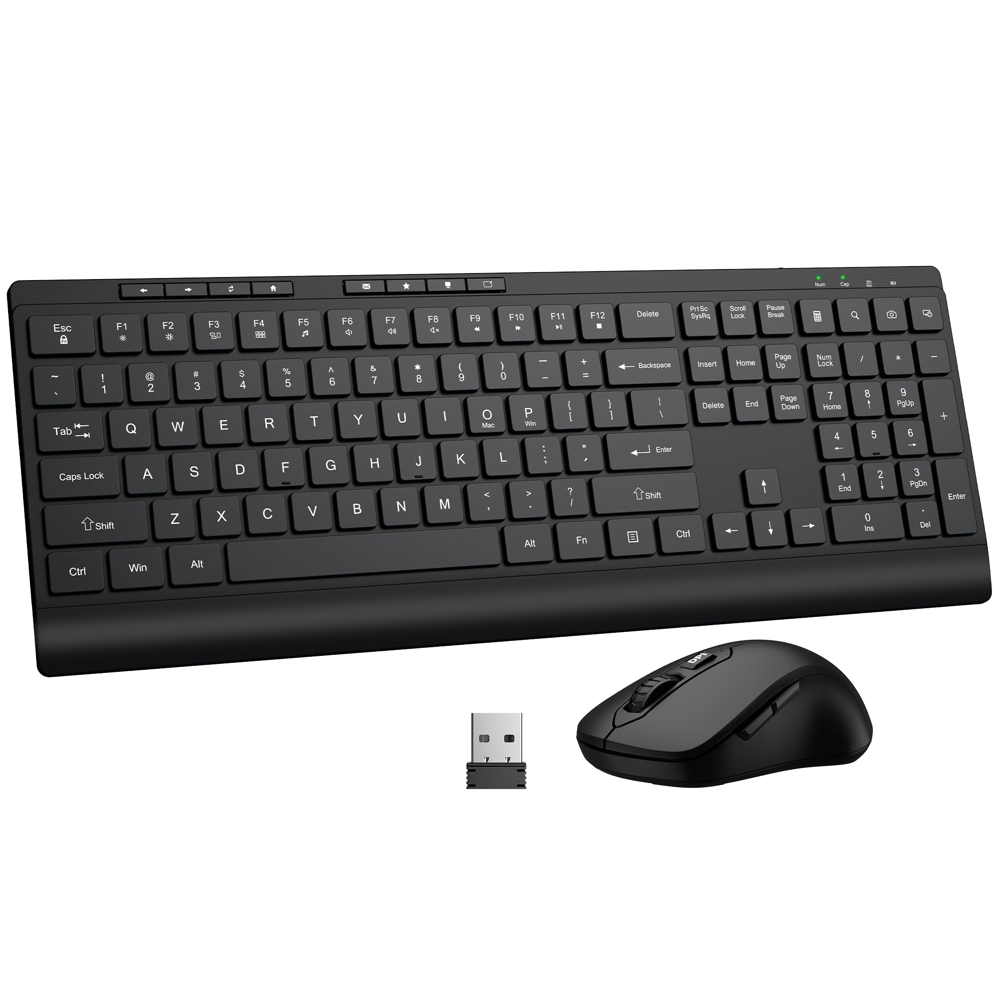Wireless Keyboard and Mouse Combo, Full Size Quiet Key Computer Keyboard and Cordless Mice with 3 DPI Adjustable, 2.4G Lag-Free, Long Battery Life, Compatible with Windows and Mac Systems