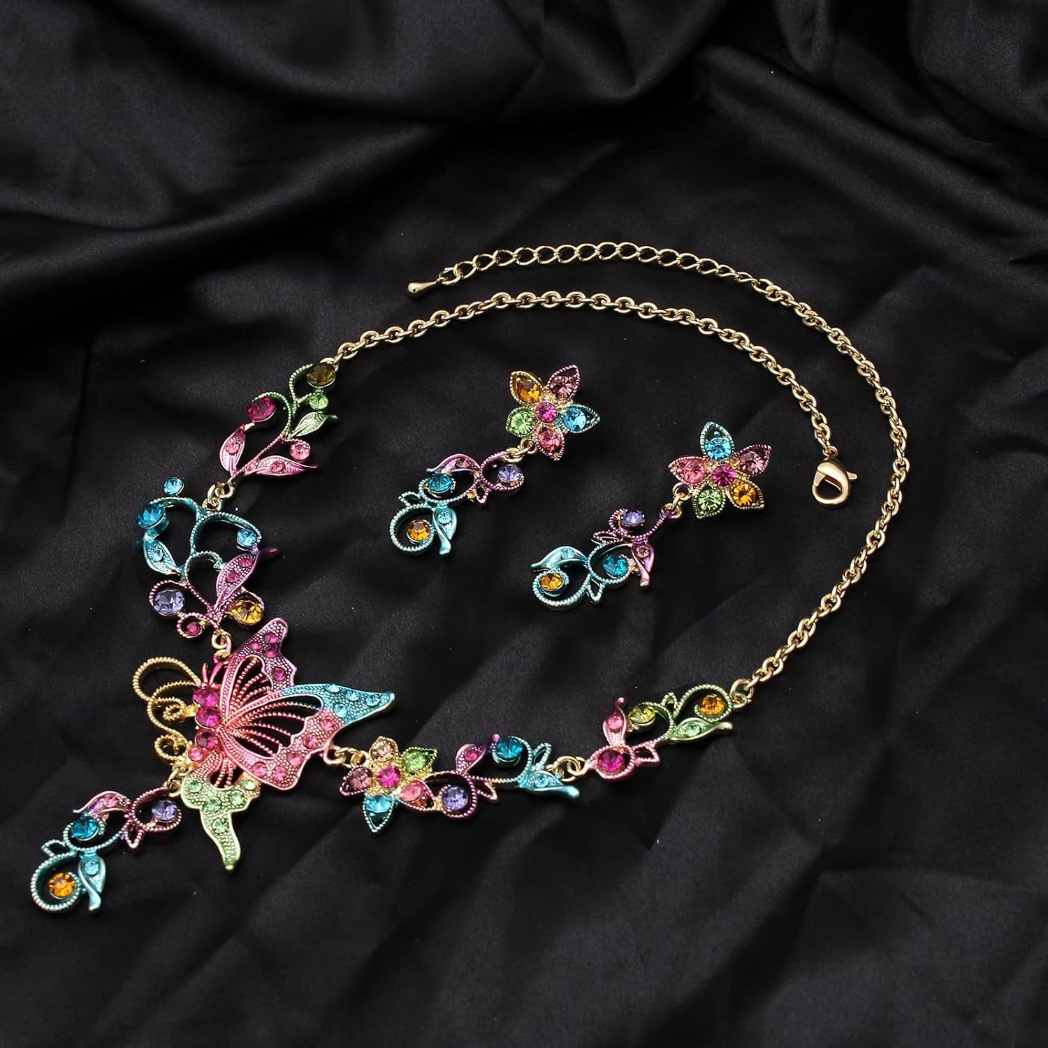 Elegant Wedding Austrian Crystal Butterfly Flower Leaf Necklace Drop Earring Link Bracelet Bridal Jewelry Set for Women Party Prom - Image 3