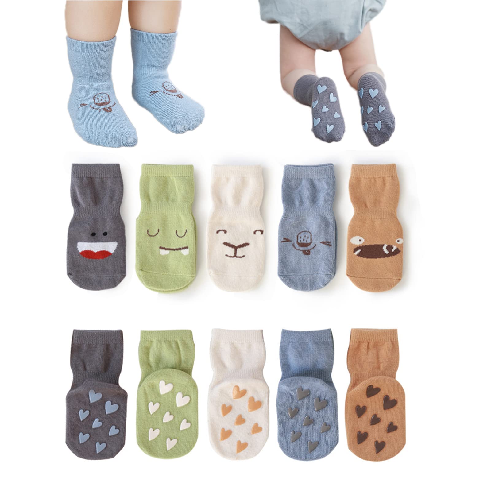 BEHELE Non-skid Baby Socks Toddler Newborn Infant Non Slip Socks with Grips Anti-Slip Unisex Girls Boys Ankle Socks (0-12 Months)