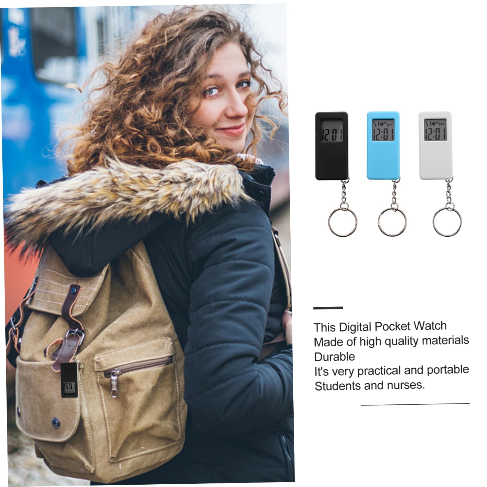 LIFKOME 3 piezas Relojes Digitales de Bolsillo con Anilla para Llavero para Estudiantes