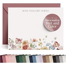 Curio Press Personalized Stationery for Women Note Cards, Rose Garden Flat | A2 to A7, Euro Flap Floral Custom Name Stationary Notecards, Handmade Thank You Card with Envelopes, Girls & Teens, Gift Idea