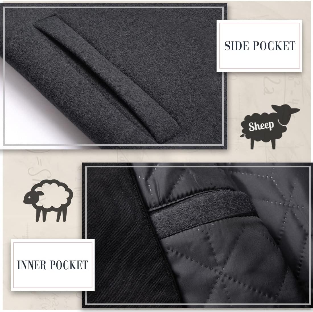 iCKER Mens Trench Coat Winter Wool Blend Jacket Overcoat Long Top Coat Warm Pea Coat - Image 5