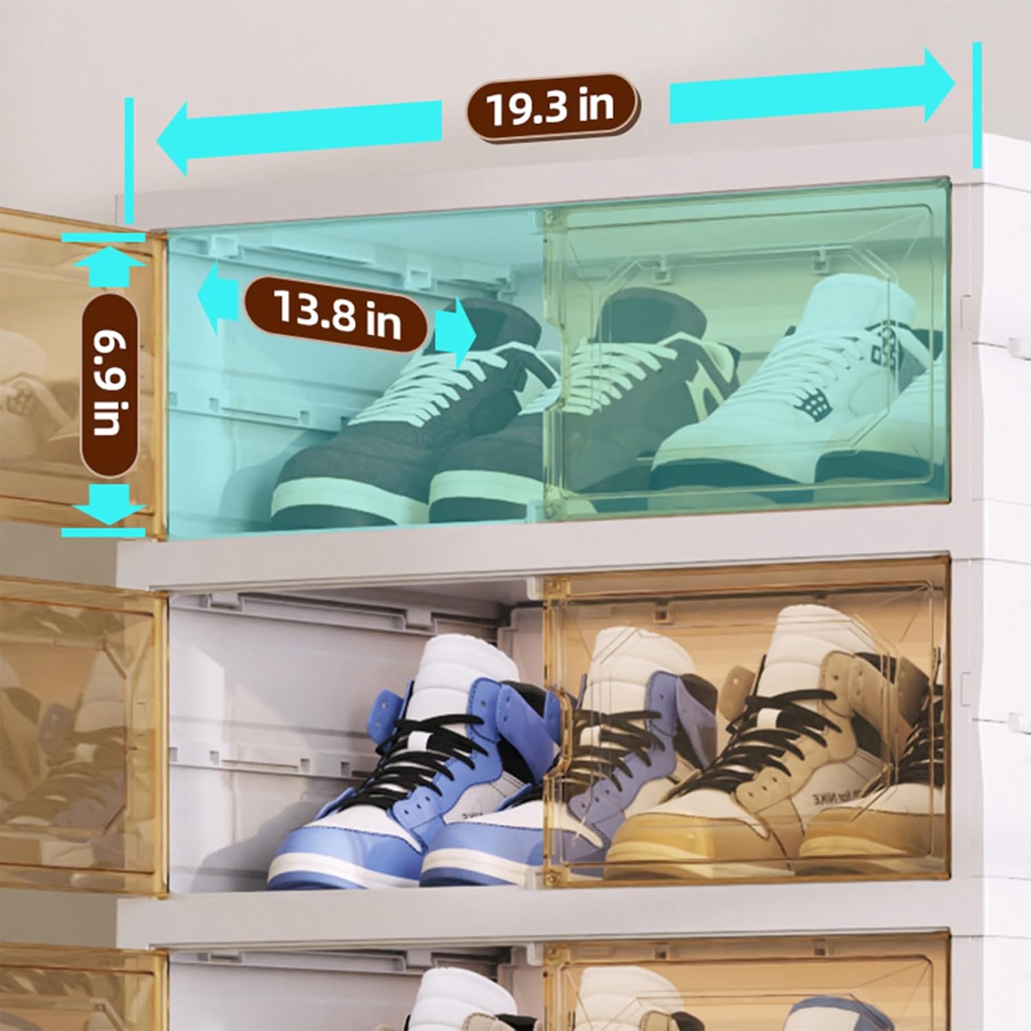 ROOM127 Foldable Shoe Cabinet Shelf with Pulleys,Portable Shoe Rack Organizer for Closet Entryway,Stackable Cabinet with Magnetic Transparent Door,Plastic Storage Cabinet-(9 Layers)