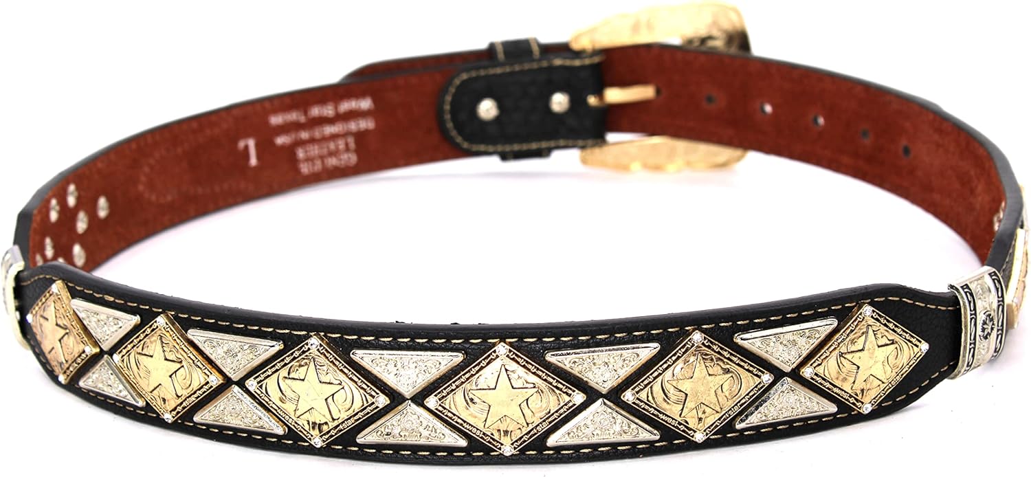 Mens Western Concho Leather Belt Longhorn Horse Rooster Sheriff Hardware Cowboy Belt