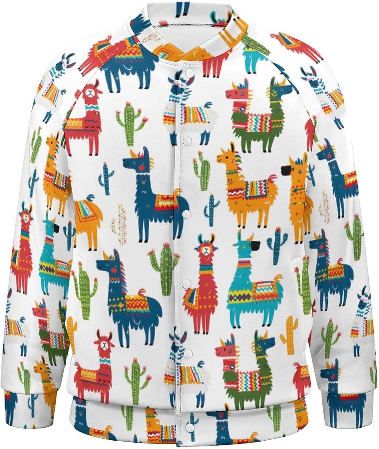 Llama Cactus Novelty Men's Baseball Jackets Causal Sweatshirt Button Top Long Sleeve Coat