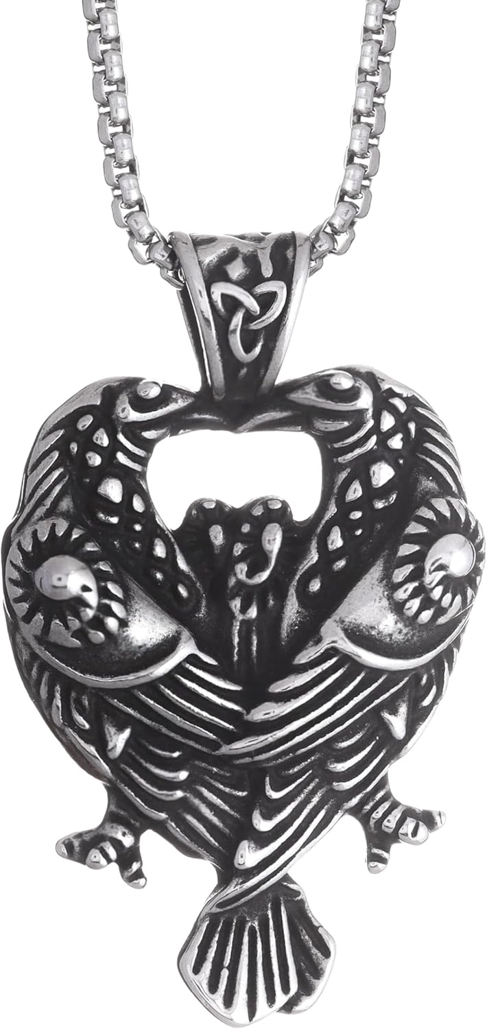 HAQUIL Raven Necklace, Norse Huginn and Muninn Odin Raven Pendant, Viking Jewelry Gift for Men and Women