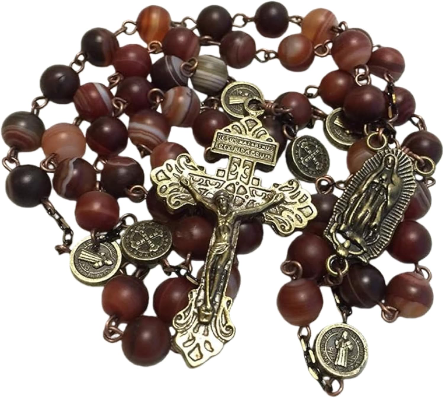 elegantmedical HANDMADE Carnelian beads Antiqued Catholic St. Benedict Rosary Pardon Cross Necklace Gift