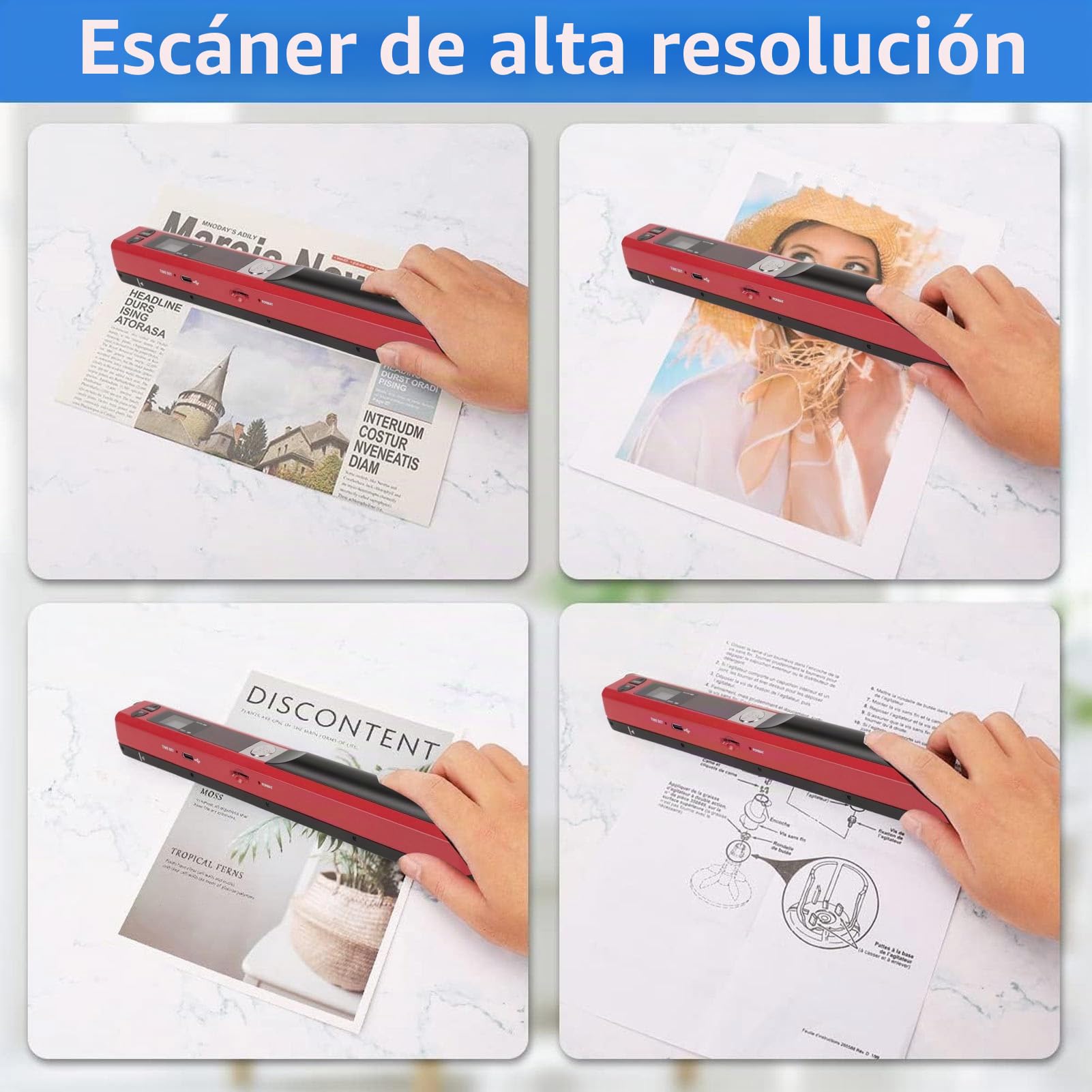 Escáner Fotográfico Portátil, 3 Modos de Resolución, Fácil de Usar, Compatible con Múltiples Formatos de Archivo, Amplia Aplicación, Buena Compatibilidad (Rojo)