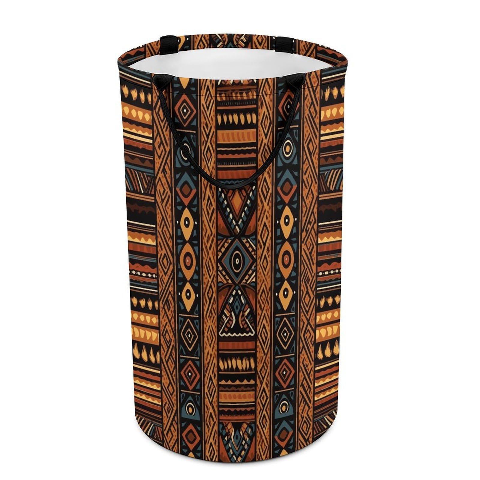 Traditional African Design Pattern Laundry Basket Large Foldable Laundry Hamper with Handles Freestanding Collapsible Clothes Basket Waterproof Portable Dirty Clothes Hamper for Bathroom 86L