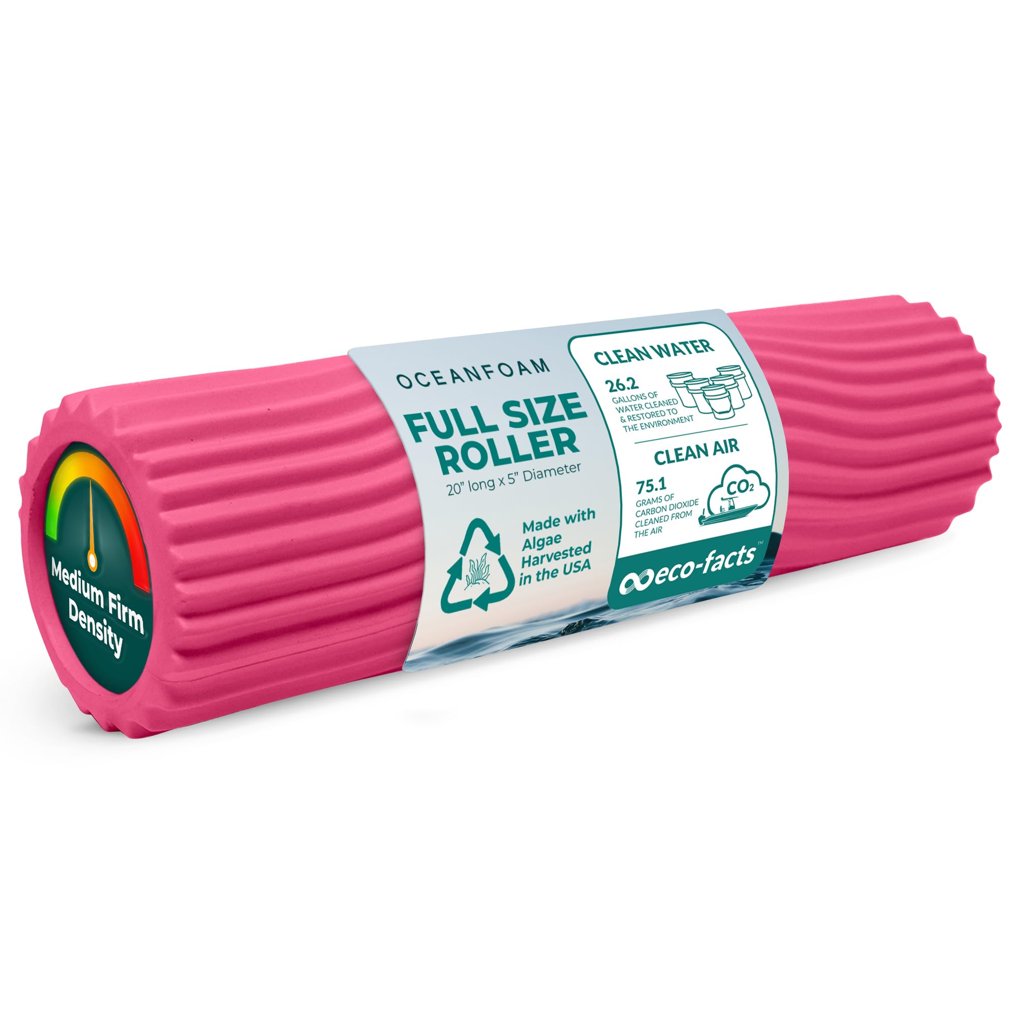 Oceanfoam Tidal Roller - Rodillo de espuma para masaje muscular para dolor de espalda y estiramiento, textura ergonómica de onda ancha, yoga, atletismo y bienestar, tamaño completo, 20 x 5 pulgadas,