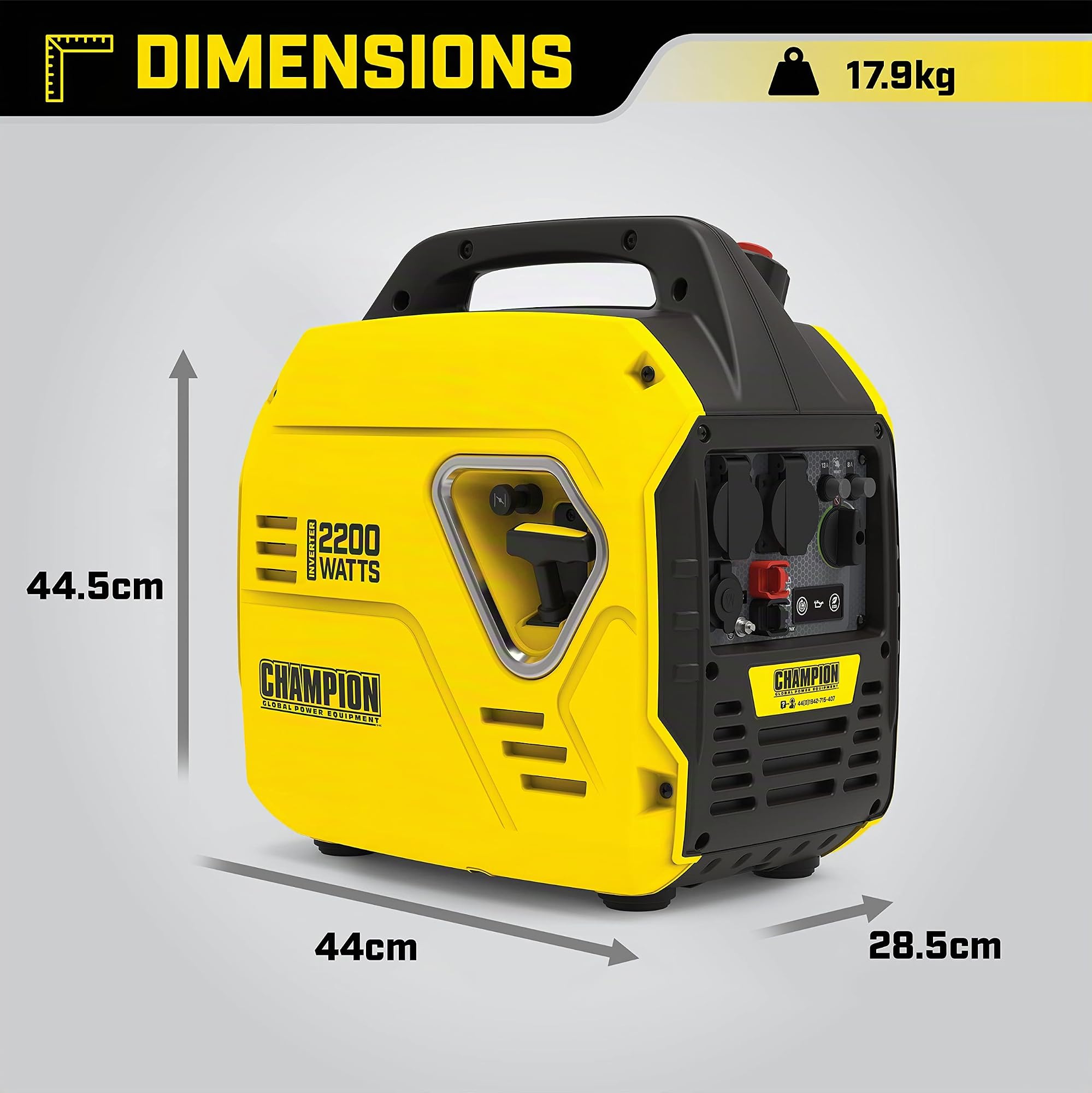 Champion Power Equipment The Mighty Atom 9200i-EU Générateur électrique 2200 W Inverter essence 58 dBA – 7 m de distance, prise 12 V CC et adaptateur USB double port pour camping et extérieur