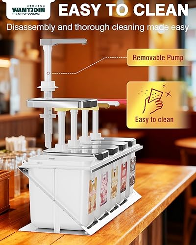 Miniatura 4 de WantJoin Dispensador de queso Nacho - Dispensador de bomba de condimentos de 5.5 cuartos de galón, carcasa y tapa de acero inoxidable, 2 tarros y