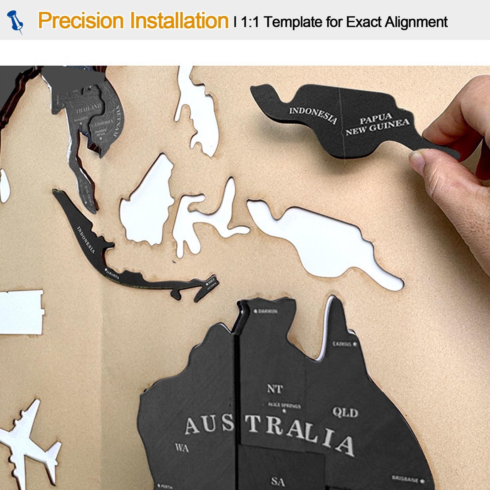 Mapa Mundi de Madera 3D Decoración de Pared, Gran Planisferio de Madera Negro para Fondo de Sofá, Arte de Pared en Relieve y Decoración Creativa para Salón y Oficina(250x142cm/98.4x55.9in)