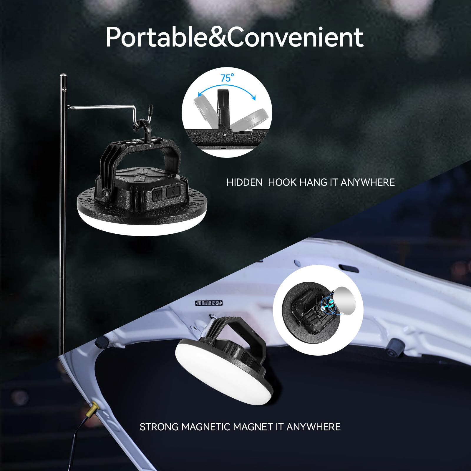 VAVOFO - Linterna LED de 42 W recargable, 180 LED con 3 modos de iluminación, 4000 LM, 10.000 mAh luz portátil de tienda con imán, IP65 impermeable para emergencias, cortes de energía, senderismo