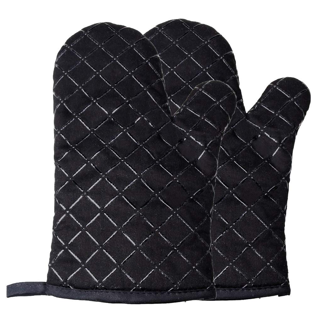 kuou Oven Glove, Heat Resistant Oven Mitt, Non-slip Kitchen Gloves for Cooking Pot Holder Grilling BBQ Baking (Black)