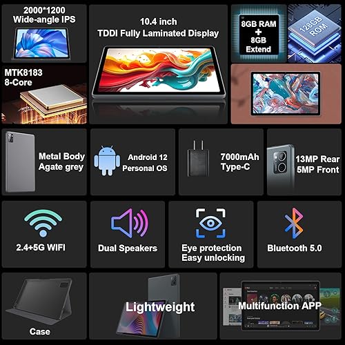 Miniatura 2 de BYANDBY Tablet Android 12 de 10.4 pulgadas, tableta de 16 GB+128 GB con expansión de 1 TB, tabletas Android con procesador Octa Core, 2000 x 1200