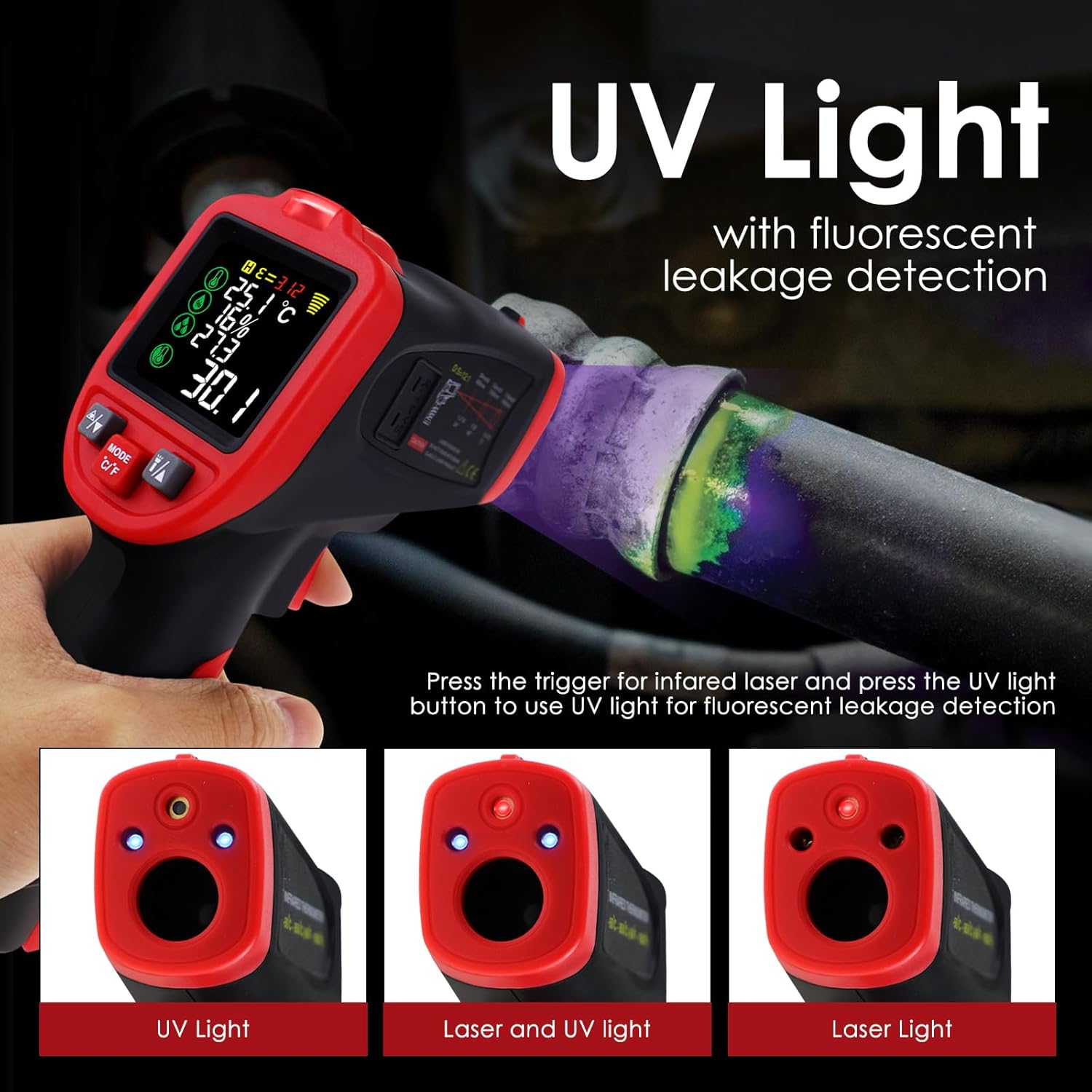 Infrared Thermometer Temperature Gun, Infrared Thermometer HVAC, -50~850°C (58~1562°F) Laser Temperature Gun for Automotive, HVAC,Industrial Use