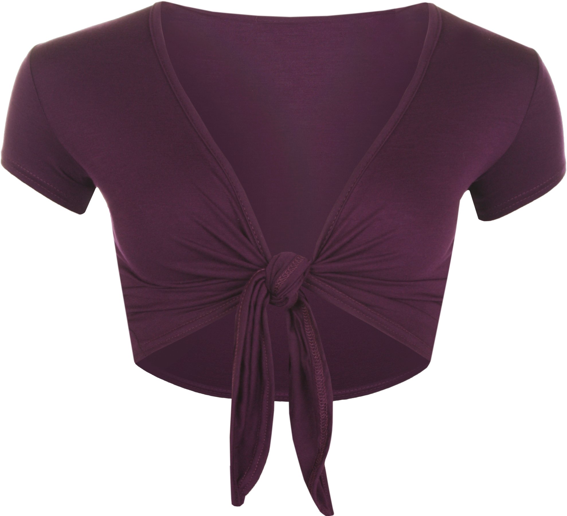 Wearall Women's Purple New Tie Up Shrug Crop Top Short Sleeve Stretch Open Top 8/10