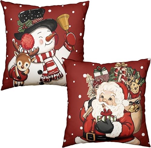 Miniatura 28 de Fundas de Almohada Decorativas de Invierno Navidad Renos Pino Pájaros Cardinales País de las Maravillas Bosque Funda de Almohada 18x18 Juego de 2