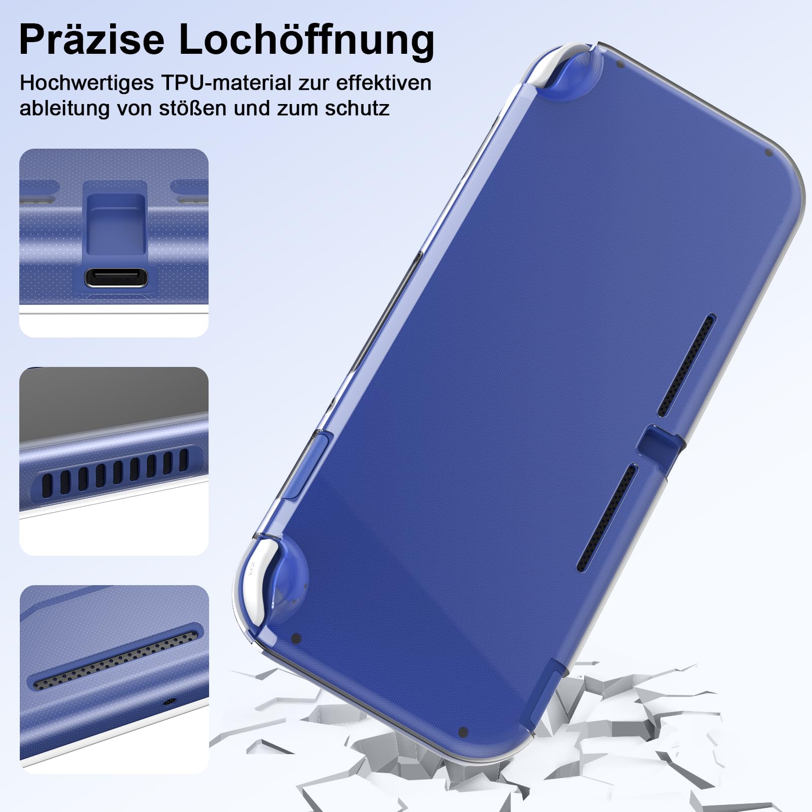 Younik Switch Lite Hülle 14-in-1 Zubehör mit Tasche, klare Schutzhülle, Spielkartenhülle, 2 Bildschirmschützer, 6 Daumengriffe, Anhänger, blaue Tragetasche
