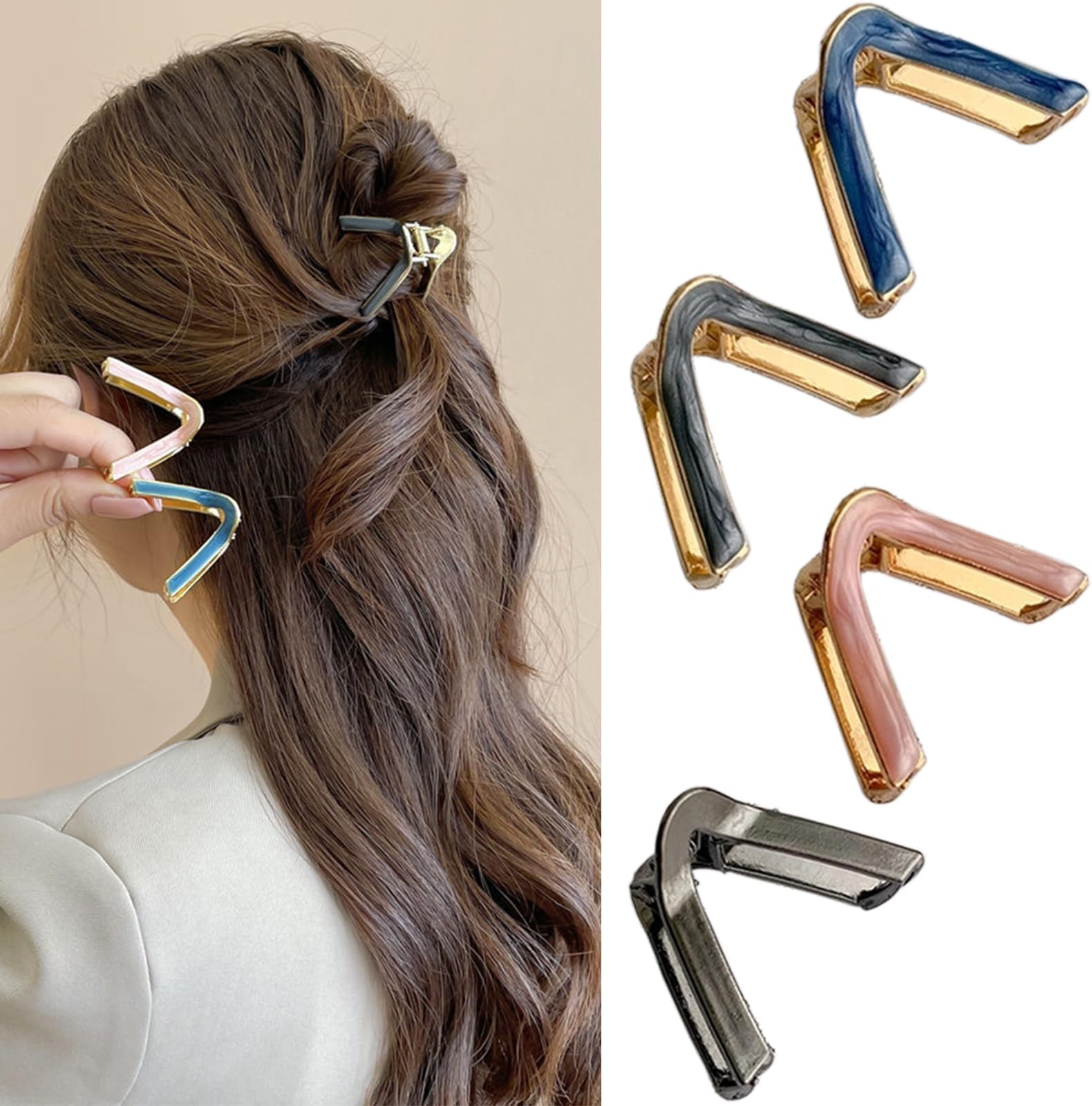 4 Pcs Small Metal Triangle Hair Claw Clips Simple V-shaped High Ponytail Holder Nonslip Strong Hold Grip Hair Clips Thick Thin Long Hair Hairpins Fashion Hair Accessories for Women