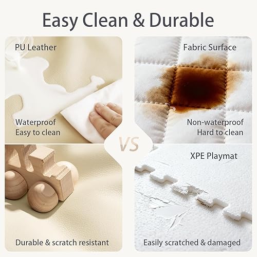 Miniatura 2 de Tapete de juego de espuma para bebés tapete de juego impermeable de piel sintética para niños, tapete de piso triple, tapete de juego grande para