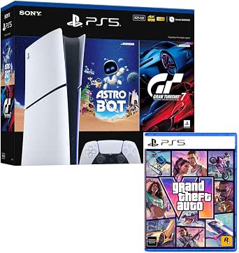 Bundle GTA VI + PlayStation 5 Slim Digital 825 GB Pacote Astro Bot e Gran Turismo 7