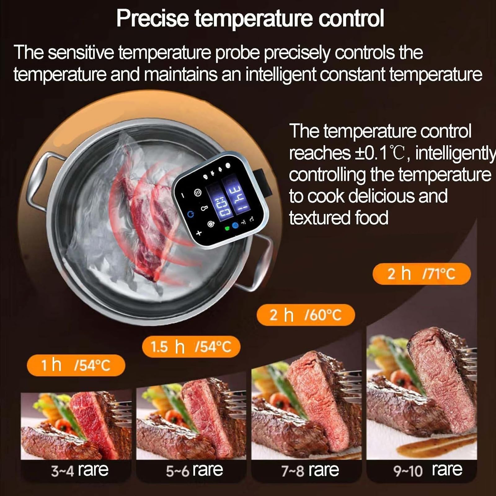Pałeczka do gotowania sous vide, urządzenie do gotowania sous vide z ekranem dotykowym i wieloma zabezpieczeniami, precyzyjna temperatura i timer, do steków, drobiu, ryb i jajek