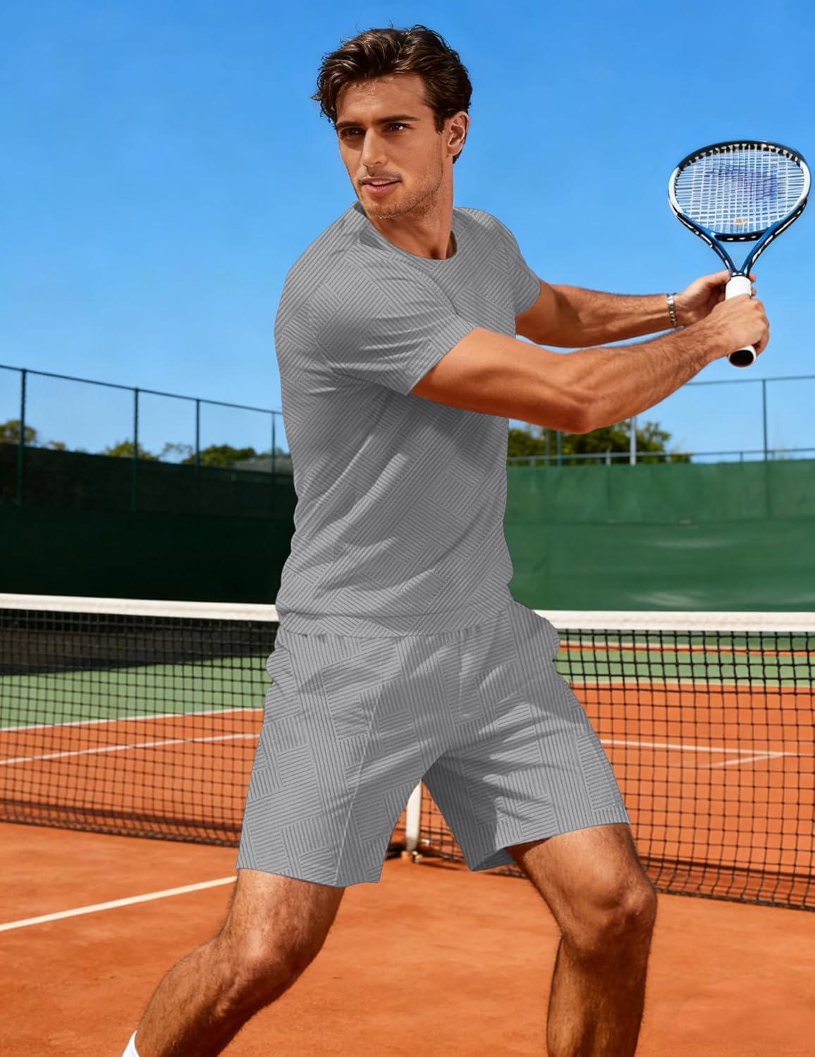 Mens Track Suits 2 Piece Set T Shirts Shorts Sets Fashion Retro Textured Sweatsuit Vacation Cruise Outfits - Image 3