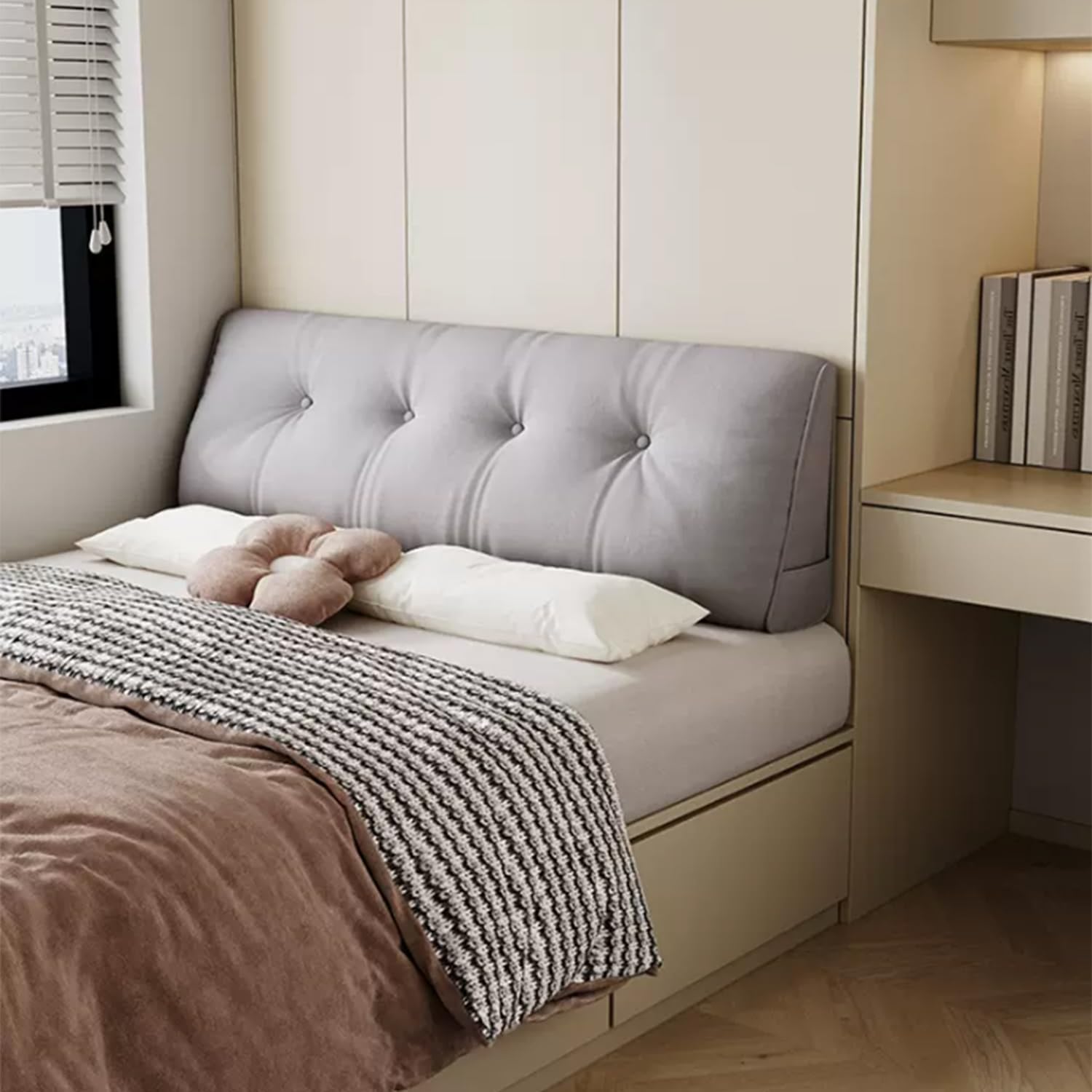 Trójkątna poduszka do czytania w rozmiarze King Size – luksusowa poduszka na łóżko z podparciem lędźwiowym dla najwyższego komfortu (150 x 50 x 20 cm, wysokiej jakości szara), idealna do relaksu i
