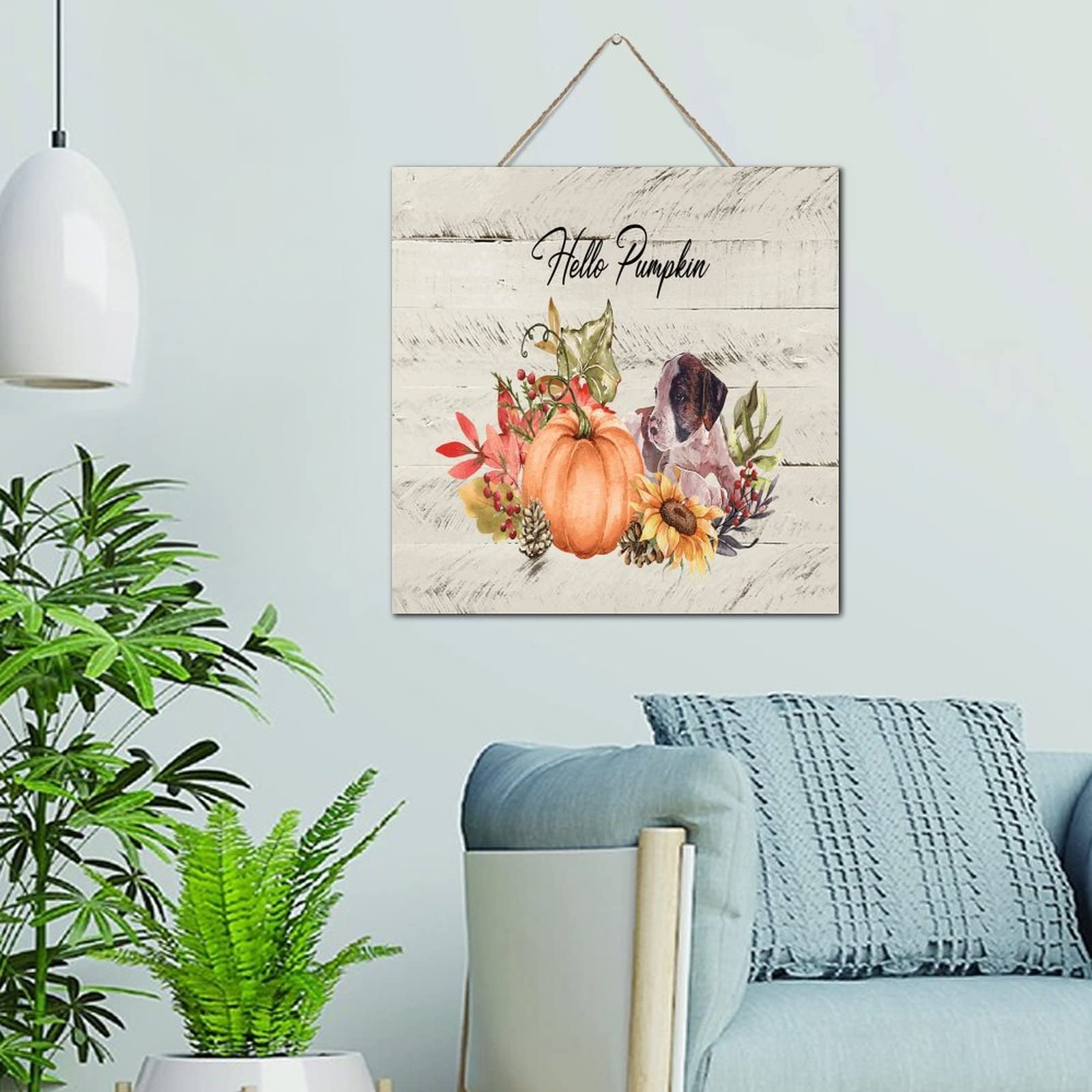 Panneau en bois peint Hello Pumpkin cadeau idéal maître de chien
