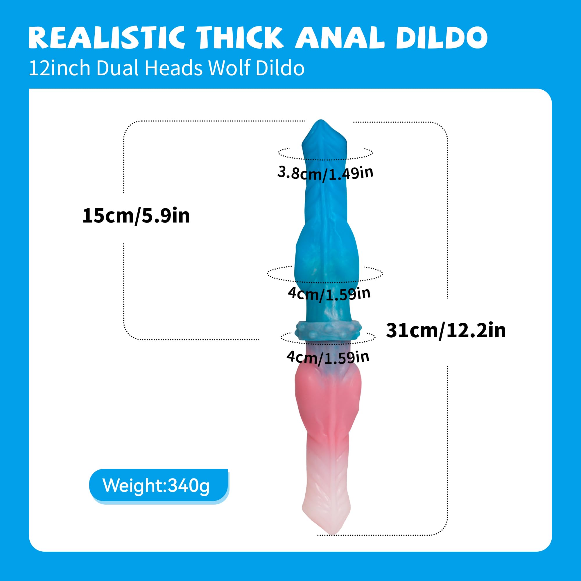 Double Ended Dildo Realistic Dog Dildo with Knot, 12inch Long Silicone Dual Dildos Anal Plug Adult Toys for Women Couples and Men Gay