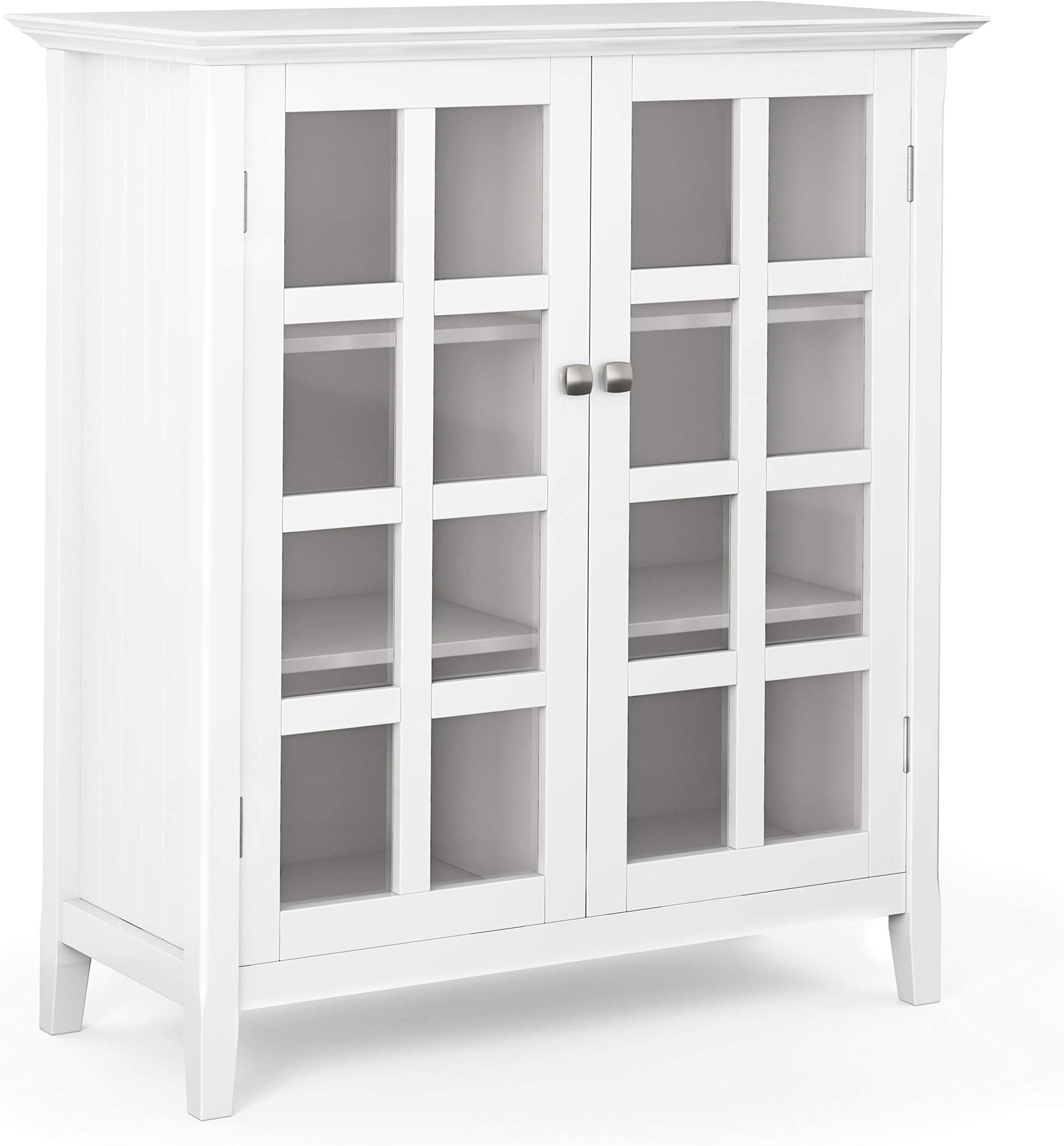 Acadian Storage Cabinet - 39 inch Wide Solid Wood 4-Shelf Display Cabinet in White, Transitional Cupboard for Living Room or Dining Room with Glass Doors and Adjustable Shelves