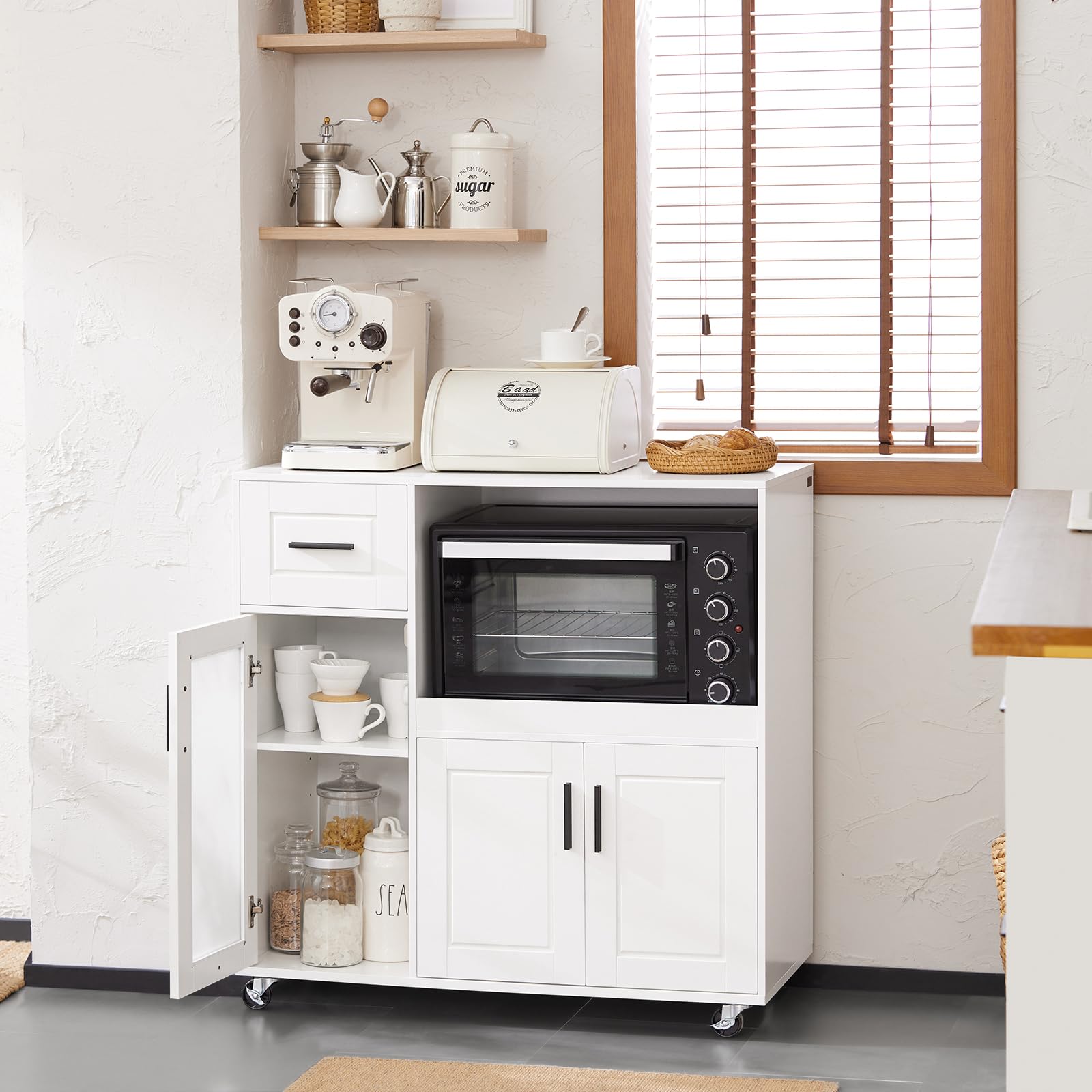 SoBuy Carrello da Cucina, Isola Cucina con Ruote, Mobili da Cucina, Supporto per Microonde, Carrello Mobile per Sala da Pranzo e Ufficio 88,5 x 40 x 89 cm Bianco FSB78-W