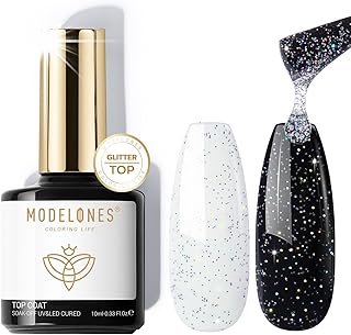 Modelones Glitter Gel Top Coat, Iridescent Silver Mix Glitter Gel Polish...