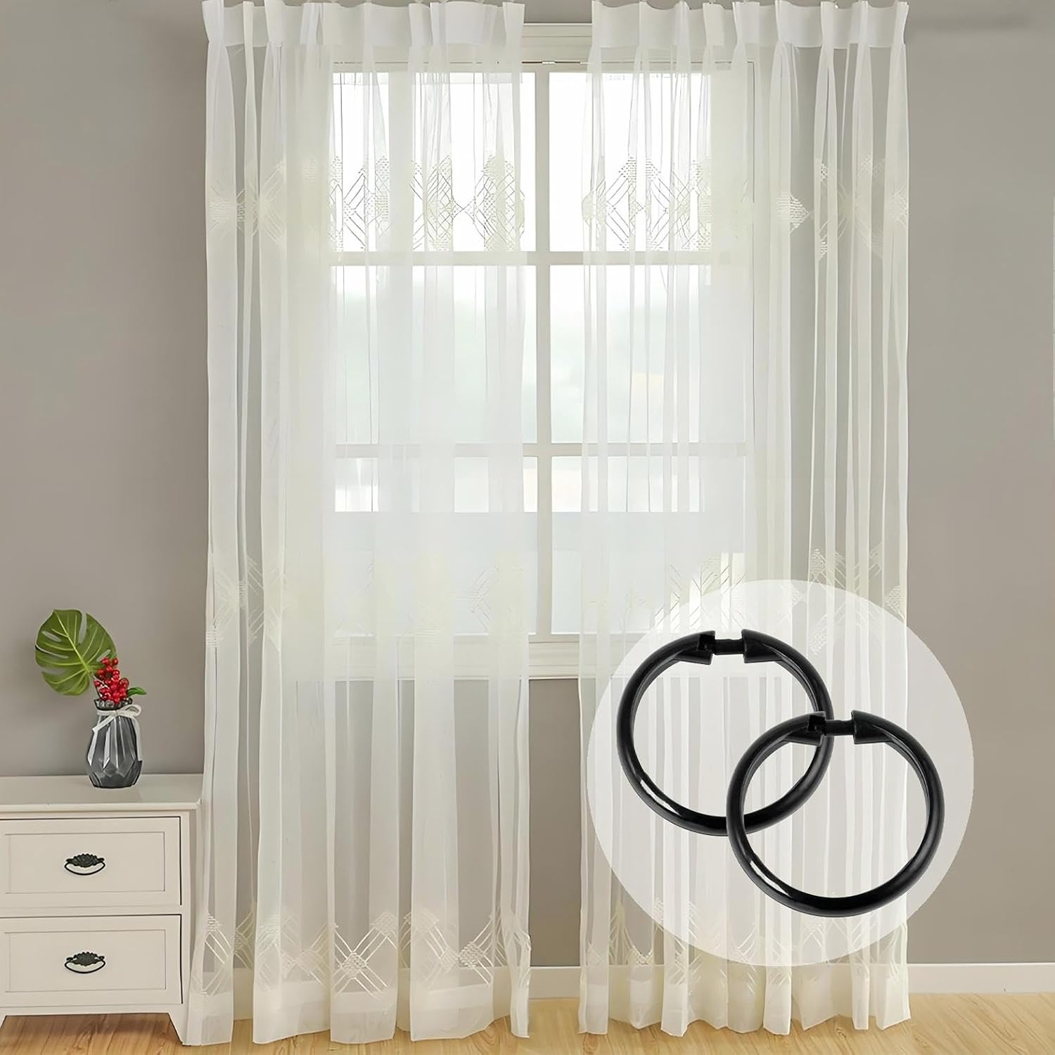 Septe 12 PCS Black Plastic Shower Curtain Hooks
