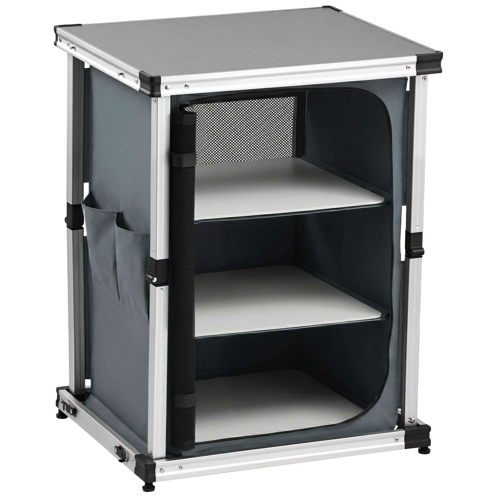 VEVOR Mobiletto da Campeggio Portatile Pieghevole, Cassetto Portatile da Esterno 3 Ripiani Portaoggetti Piano in MDF Carico max 30 kg Postazione Cucina da Picnic Barbecue Feste Viaggio in Camper