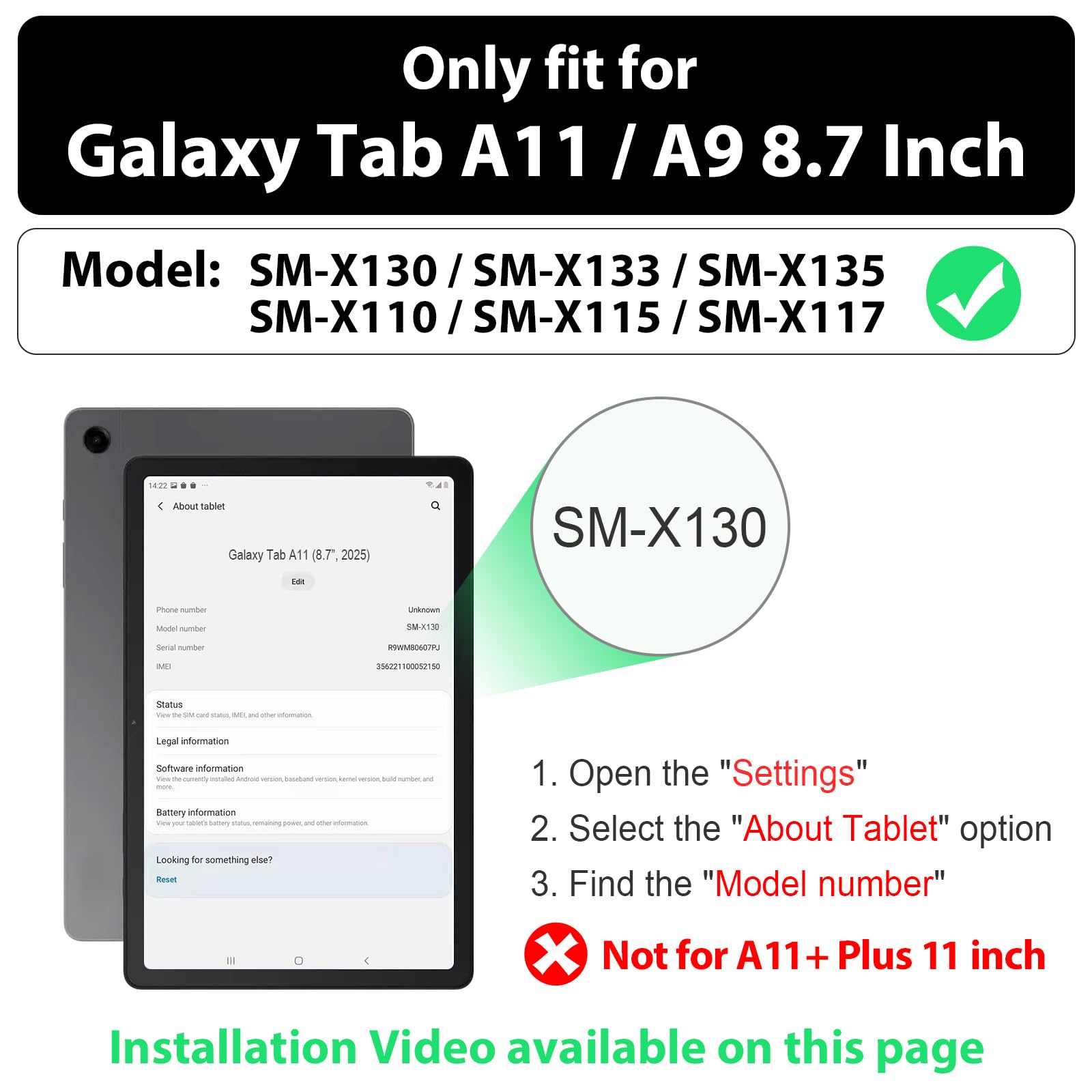SEYMAC Coque pour Samsung Galaxy Tab A11/A9 8.7 Pouces 2025/2023,Coque Antichoc pour Galaxy A11 avec Protecteur D'écran,Support Rotatif à 360°/Dragonne,Bandoulière,avec Porte-Stylo,Noir