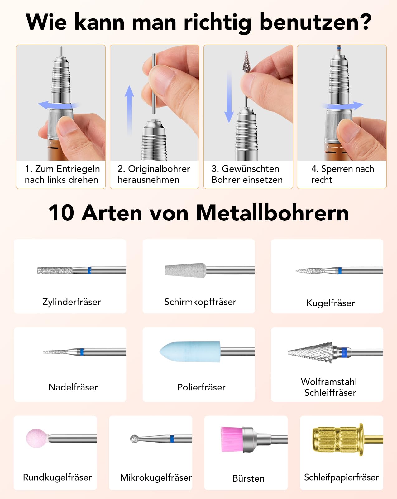 HOMEASY Nagelfräser 45000 U/M Professionell Fräser Nägel Elektrische Nagelfeile für Gelnägel mit Fußpedal 45 Getriebestufen LCD Anzeige F/R Drehrichtung Pause Funktion Salon Zuhause Orange