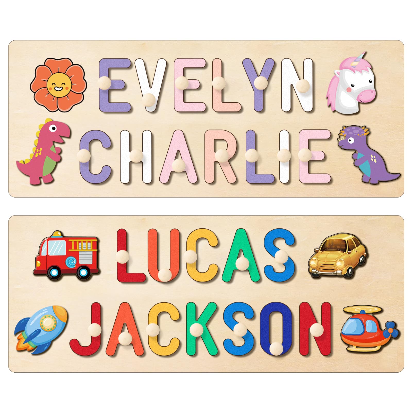 Name Puzzle for Kids Personalized, Custom Wooden Puzzles for Toddlers 1-3, Personalized Baby Girl Boy Gifts, Baby Name Puzzle with Peg, Educational
