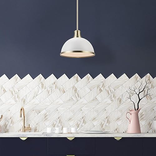 Miniatura 3 de Globe Electric 60824 Colgante de 1 luz, blanco mate, detalles de latón mate, isla de cocina, cafetería, decorativo, lámpara colgante de techo,