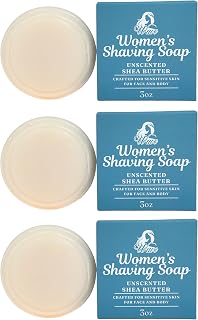 All Natural Shave Soap Set, Fragrance Free Shaving Soap with Shea Butter for Sensitive Skin (3 Pack) (Pack of 3, Womens Unscented)