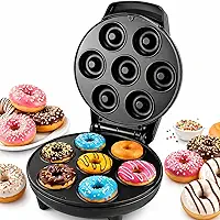 Máquina de Donuts Elétrica 110V 1200W com 7 Cavidades Antiaderentes – Mini Donuts Maker para Rosquinhas, Bolinhos e Pão de Queijo, Aquecimento Rápido, Fácil de Usar, Ideal para Café da Manhã e Festas
