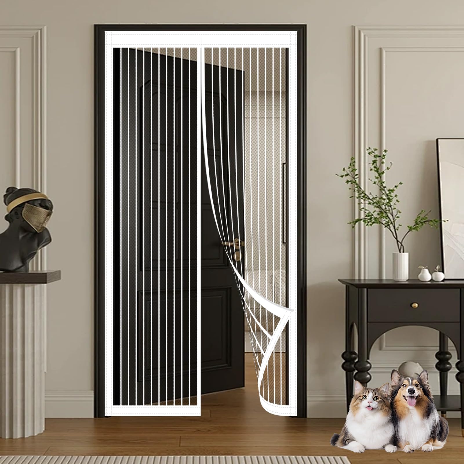 Yxrs White Magnetic Door Screen 87 X 270 Cm Easy To Install Without Drilling Fly Screen For Doors Automatically Closes/Keep Open Feature For Home Office Balcony Patio Garden,