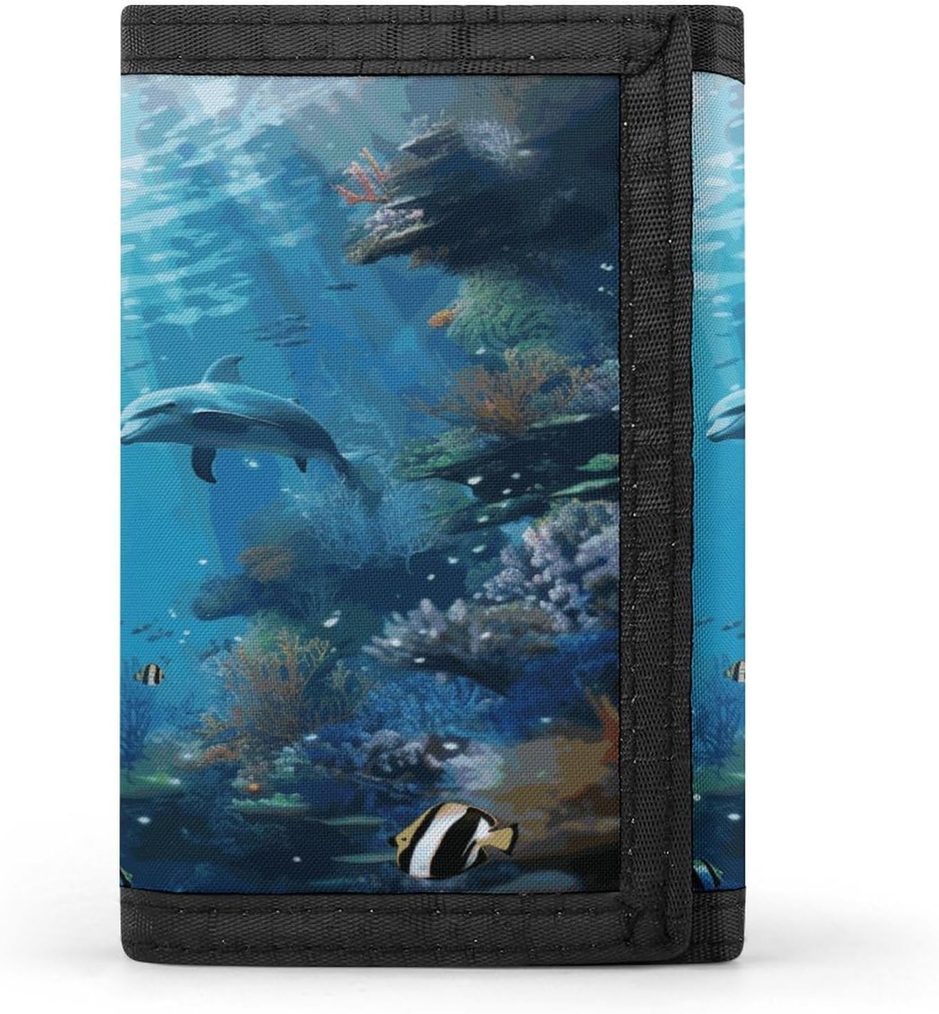 Blue Ocean Underwater Fish Wallet for Men Women Zipper Travel Wallets Stylish Trifold Wallets with Large Capacity Bifold Wallet