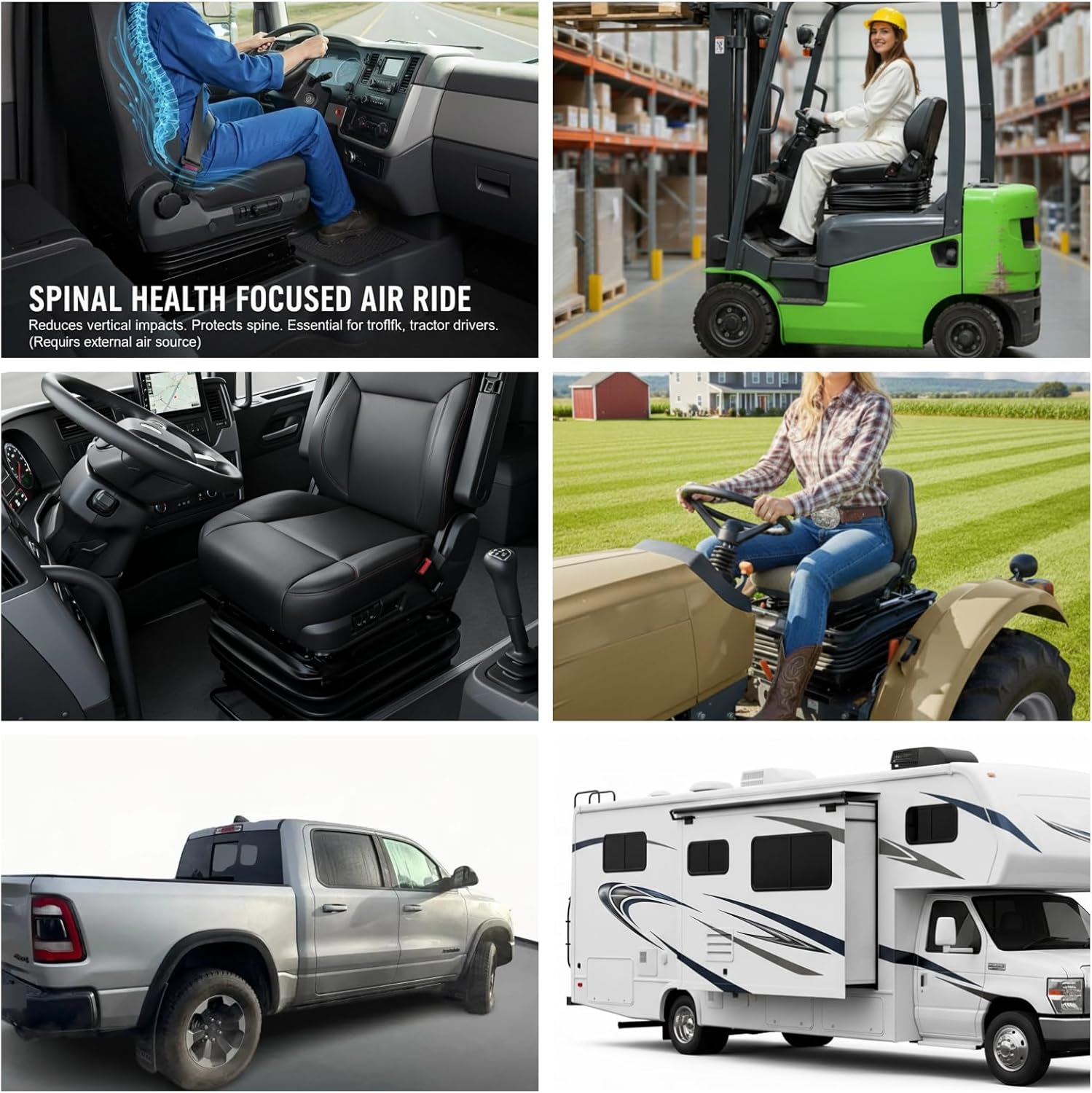 12V/24V Air Ride Seat Base with Built-In Compressor & Slider, Adjustable Stiffness Pneumatic Suspension Pedestal for Semi Truck, Excavator, RV, Camper, Heavy Duty Cargo Van (24V)