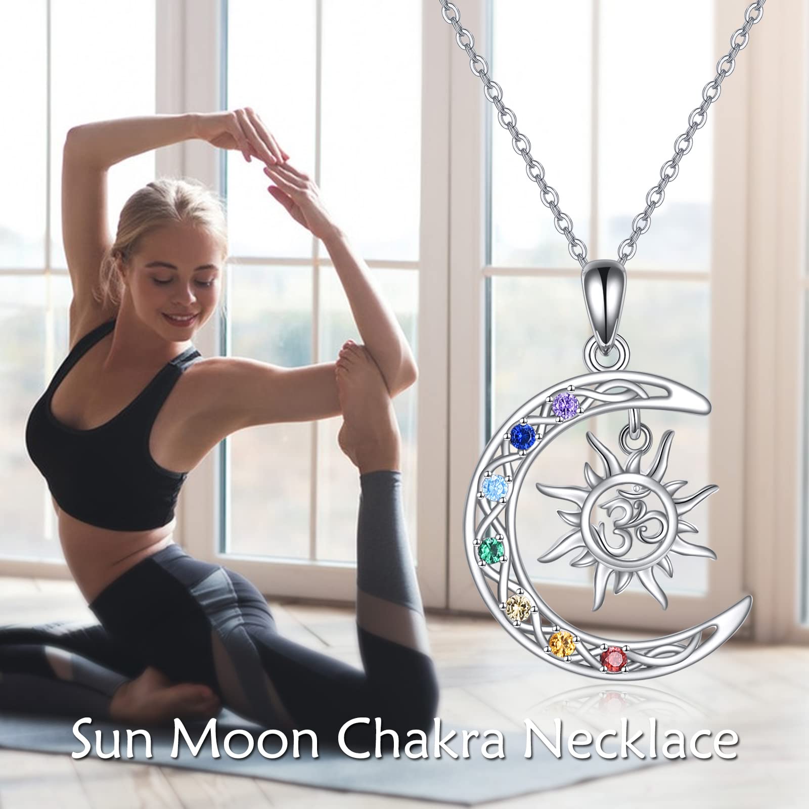 URONE Collana Sole e Luna in Argento Sterling Celtico Crescente di Luna Ciondolo Chakra Yoga Gioielli Regali per Donne, Argento sterling, Zirconia