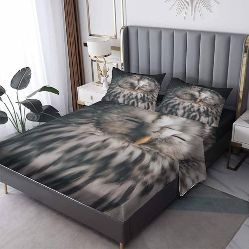 zcwl Juego de sábanas tamaño individual XL, sábanas de búho Sábanas de microfibra y fundas de almohada de 3 piezas, juego de sábanas con estampado